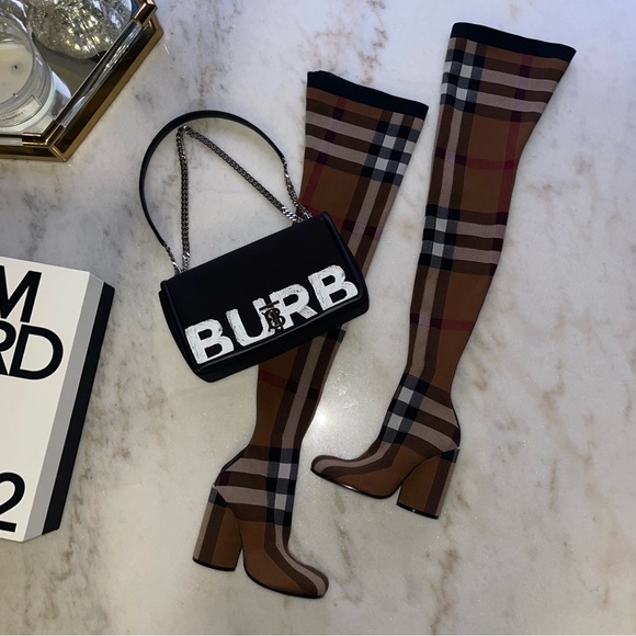 NIB Burberry 36 Anita Knit Check Over-the-Knee Thigh High Stretch Boots in Brown - Picture 8 of 17